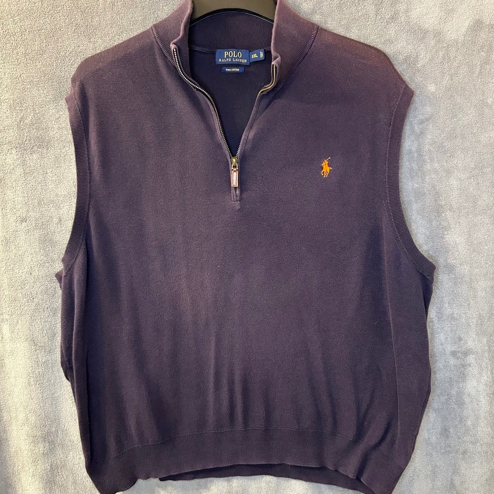 Polo Ralph Lauren Mens 2XL Pima Cotton Quarter Zip Sweater Vest Orange Pony - Picture 1 of 10